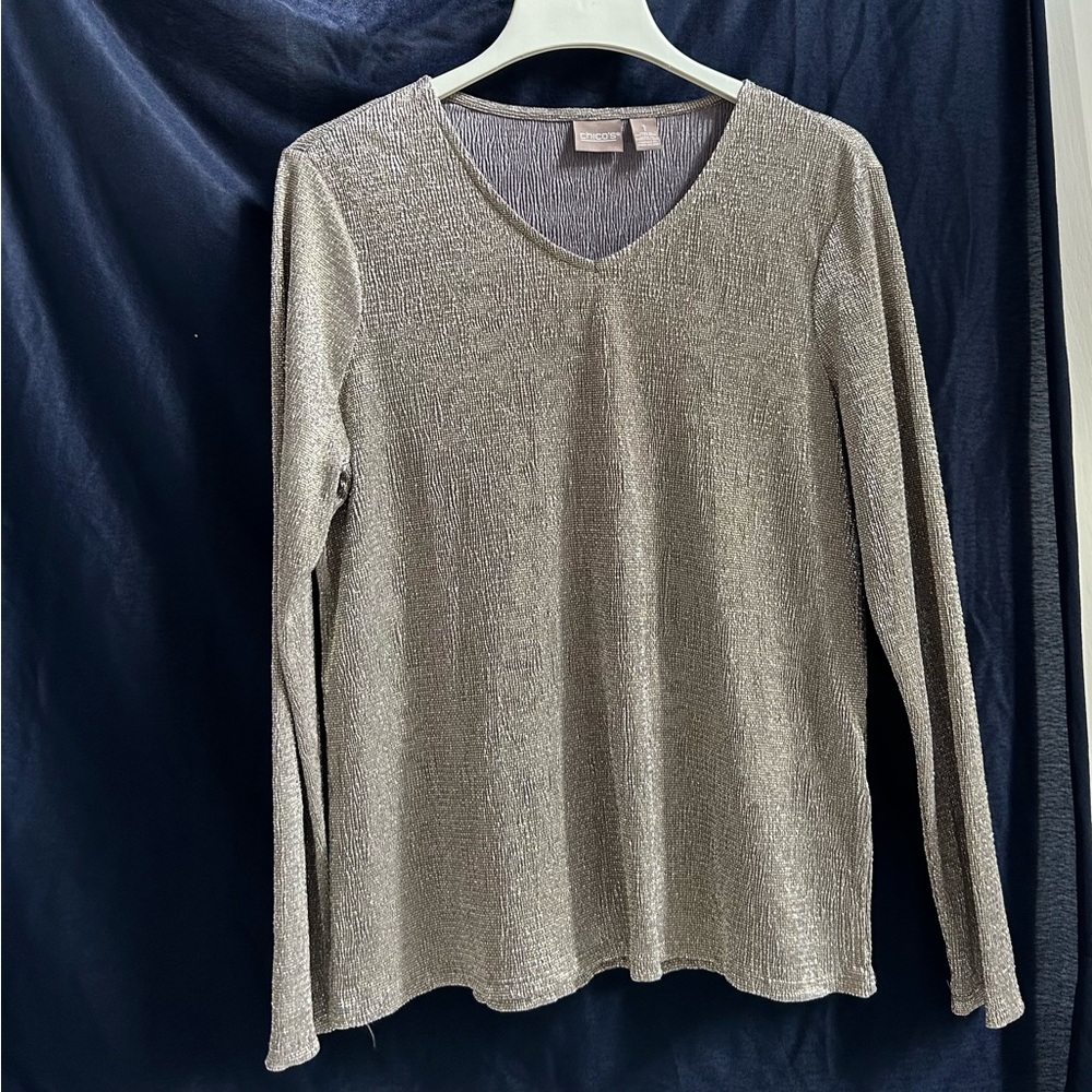 Chico’s Shimmering Gold Long Sleeve Top Size 1